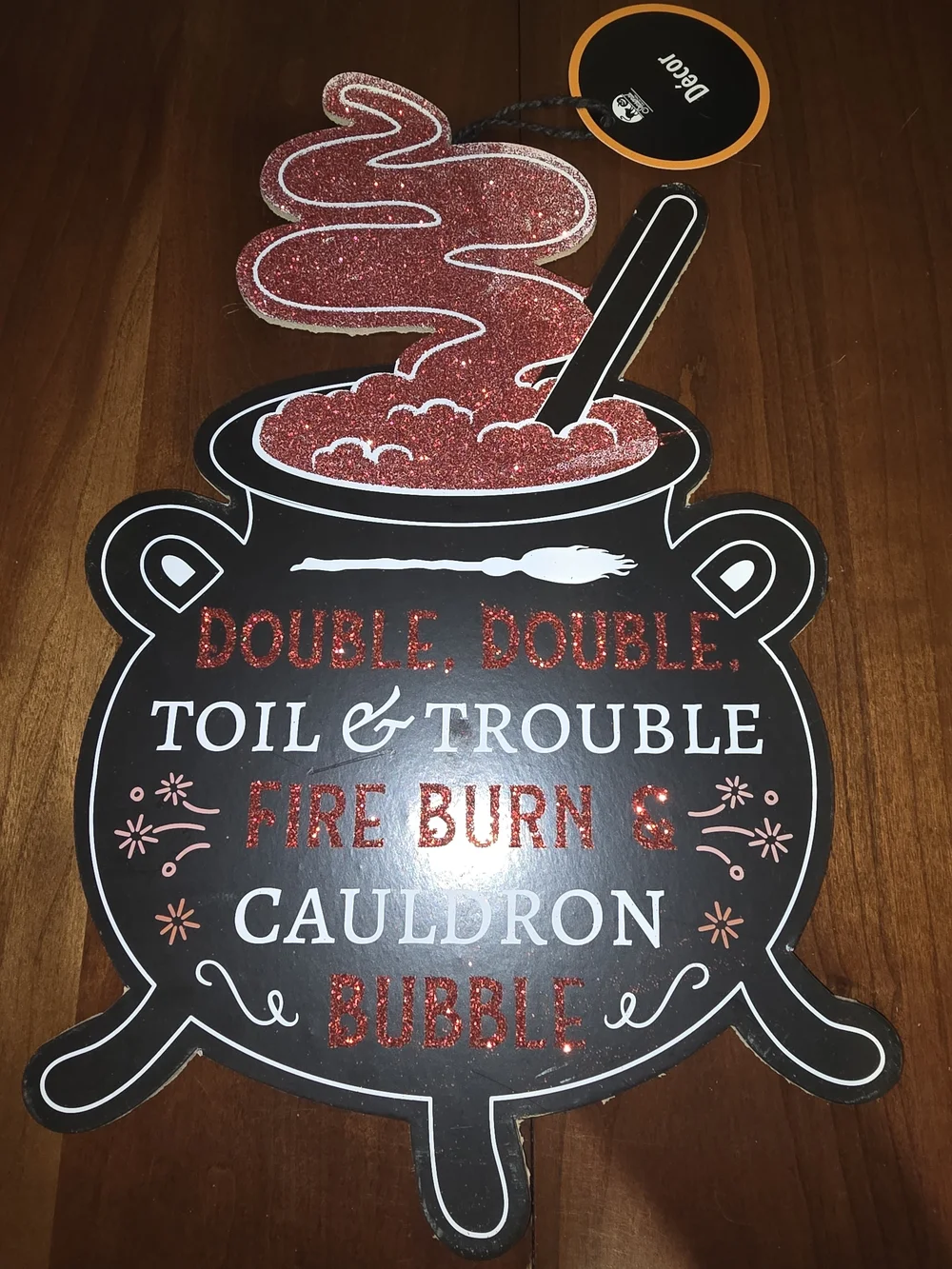 Witch Cauldron Wall Decor - Glitter Red - NWT - Double Double Toil & Trouble